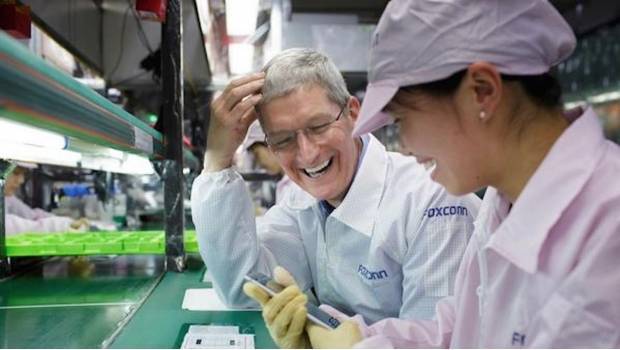 Tim Cook in a Foxconn factory.