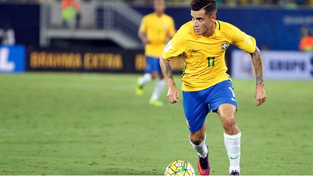 Philippe Coutinho con la Selección de Brasil.