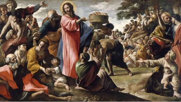 El milagro de la multiplicación de los panes y los peces. Pintura de Giovanni Lanfranco