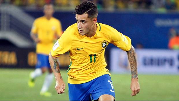 Philippe Coutinho con la Selección de Brasil.