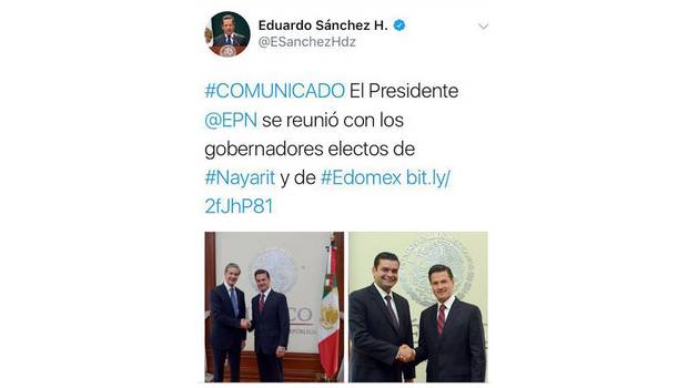 
El presidente recibió a los gobernadores electos de Estado de México y Nayarit; a Miguel Riquelme lo saludó en el Palacio de los Deportes. 