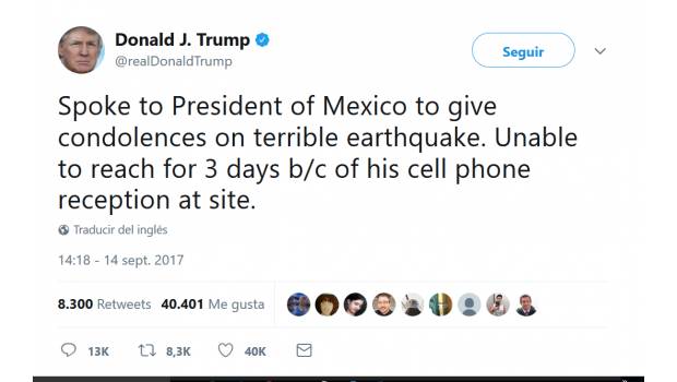 Trump envía un mensaje de condolencias a México... una semana después del sismo.