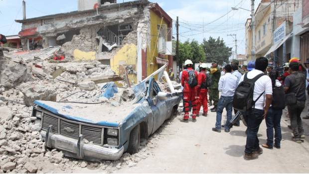 Aspecto de la devastación causada en Jojutla por el sismo.