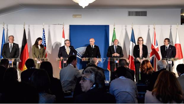 Conferencia de prensa después de la reunión de los ministros del interior del G7.