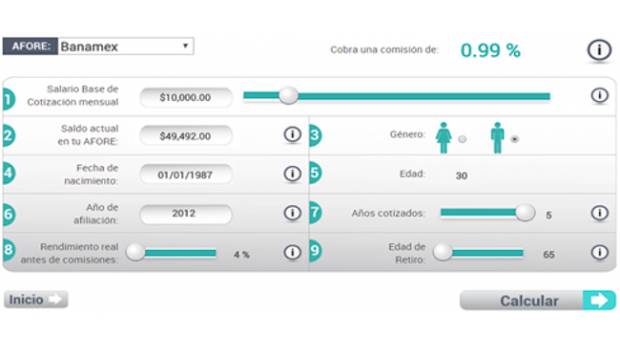 Calculadora de ahorro para el retiro de Consar.