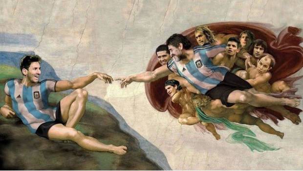 Se hace viral obra de Miguel Ángel con Messi y Maradona como dioses del futbol. Noticias en tiempo real