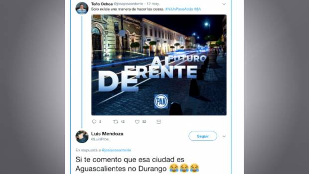 Candidato del Frente publica foto de Aguascalientes en lugar de Durango. Noticias en tiempo real