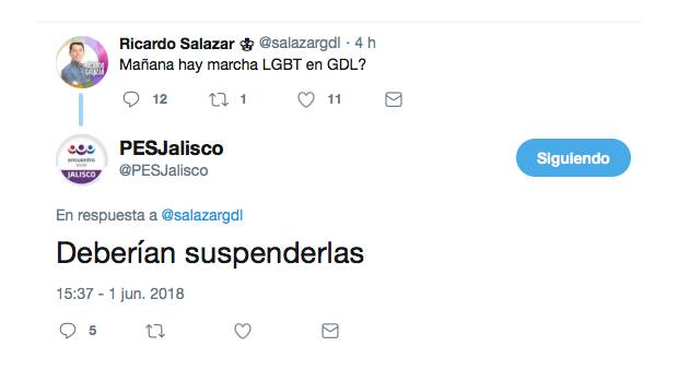 PES asegura que deberían suspenderse marchas de orgullo LGTB en Jalisco. Noticias en tiempo real
