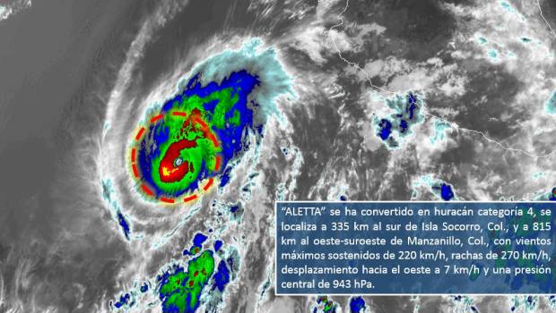 Huracán ‘Aletta’ ya es categoría 4. Noticias en tiempo real