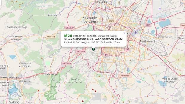 Se registra sismo de 2.5 con epicentro en Álvaro Obregón. Noticias en tiempo real