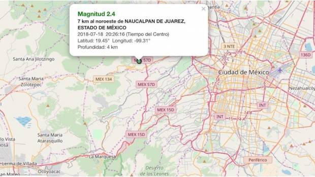 Se registra nuevo sismo de 2.4 con epicentro en Naucalpan. Noticias en tiempo real