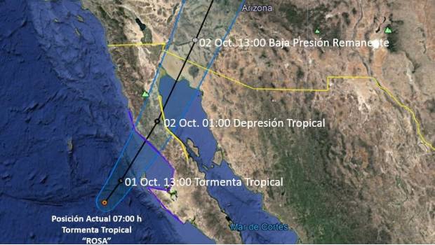 'Rosa' se degrada a tormenta tropical en su camino a la península de Baja California. Noticias en tiempo real